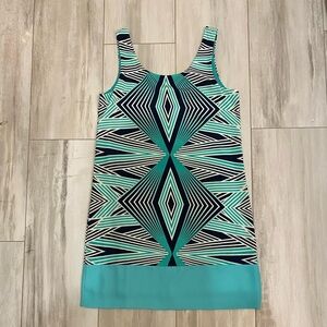 W. 36th Street Teal Geometric Mini Dress with Back Zipper Detail, Size Small